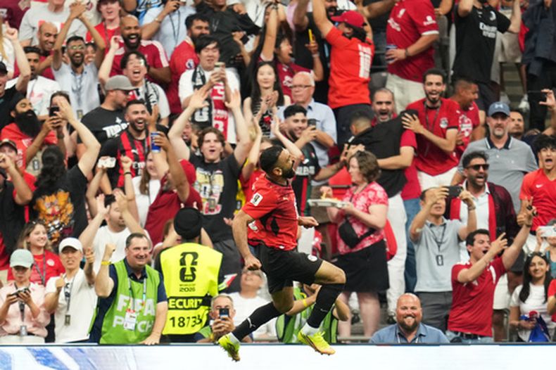 Mohamed Salah, de Egipto, festeja luego de marcar ante Nueva Zelanda en un duelo mundialista disputado el domingo 21 de junio de 2026 en Vancouver (AP Foto/Abbie Parr)
