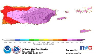 entre 5 y 8 pulgadas de lluvia caerian sobre puerto rico entre esta noche al proximo lunes