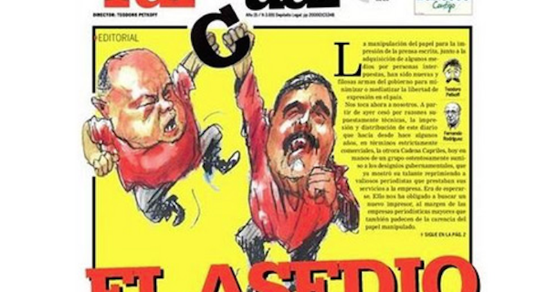 La Cadena Capriles dejó de imprimir y distribuir el martes el Diario Tal Cual ?por razones supuestamente técnicas?, según lo denunció un editorial titulado El Asedio que abre la edición que circuló este miércoles. El texto firmado por Teodoro Petkoff y Fe