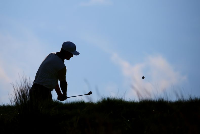 Justin Rose del equipo de Europa durante una práctica previo a la Copa Ryder de golf, el martes 23 de septiembre de 2025, en Farmingdale, Nueva York. (AP Foto/Matt Slocum)