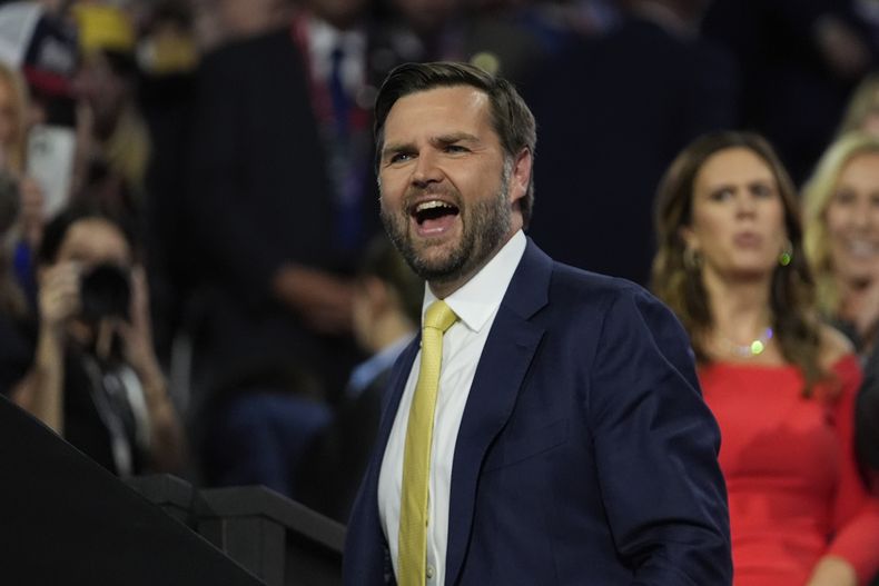 El candidato vicepresidencial republicano JD Vance en la Convención Nacional Republicana en Milwaukee el 16 de julio del 2024. (Foto AP /Paul Sancya)