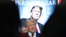 El presidente electo de EEUU Donald Trump habla durante el evento Persona del Año de la revista Time en la Bolsa de Nueva York, el jueves 12 de diciembre de 2024, en Nueva York. (Foto AP/Alex Brandon)