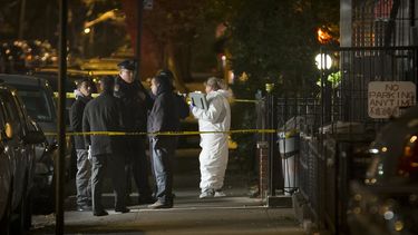 americateve | Varios polic&iacute;as aguardan frente a una residencia del distrito de Brooklyn, en Nueva York, el domingo 27 de octubre del 2013. Cinco personas, entre ellas un ni&ntilde;o de corta edad, fueron muertas a pu&ntilde;aladas en esa residencia antes del ama