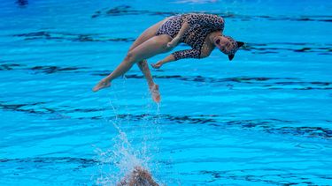 México compite en la final de natación artística, modalidad acrobática por equipos, en los Juegos Centroamericanos y del Caribe en Santo Domingo, el sábado 8 de agosto de 2026 (AP Foto/Fernando Vergara)