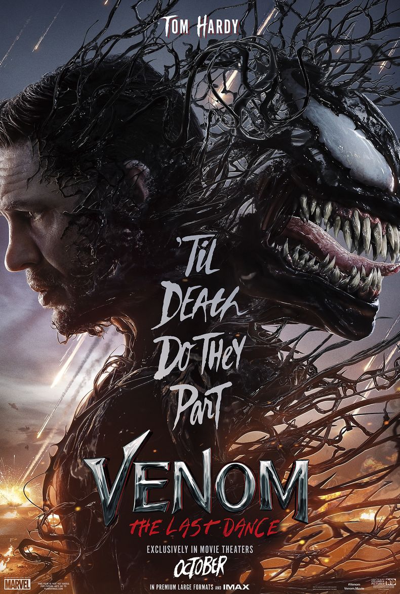 En esta imagen proporcionada por Sony Pictures, el arte promocional de Venom: The Last Dance. (Columbia-Sony Pictures vía AP)