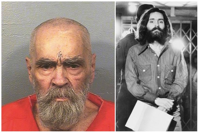 Archivo - Esta combinación de fotos de archivo muestra a Charles Manson (izquierda) el 14 de agosto de 2017 en una foto proporcionada por el Departamento de Cárceles y Rehabilitación de California, y el 22 de diciembre de 1969 (derecha), tras salir de una sala de audiencias en Los Ángeles. (Departamento de Cárceles y Rehabilitación de California, izquierda, y Wally Fong, derecha, vía AP, Archivo)