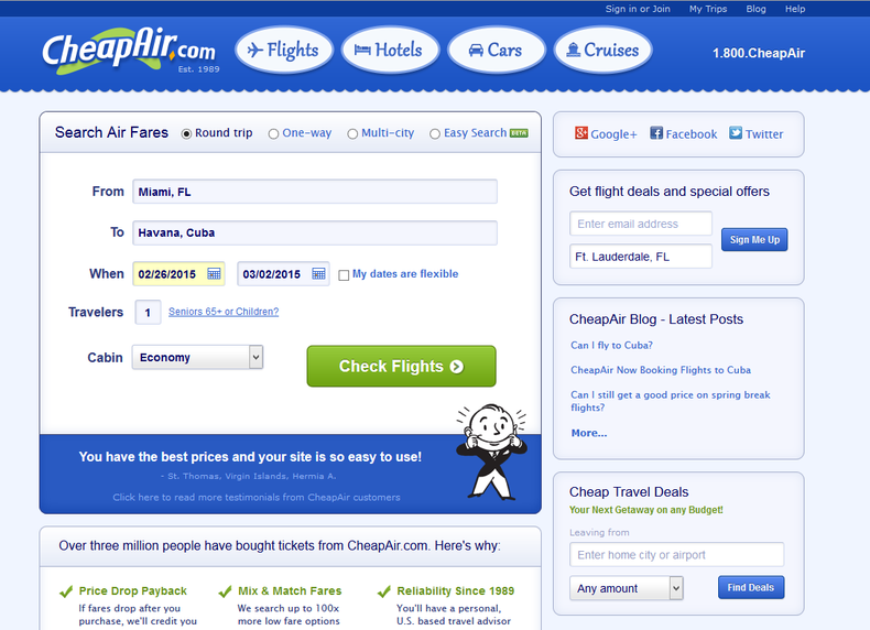 En la página web de CheapAir ya se pueden comprar pasajes EEUU-Cuba vía México.