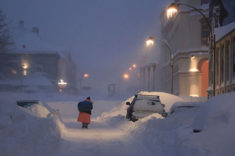 La tormenta en Kristiansand, Noruega, el 3 de enero de 2024.. (Tor Erik Schroder/NTB Scanpix via AP)
