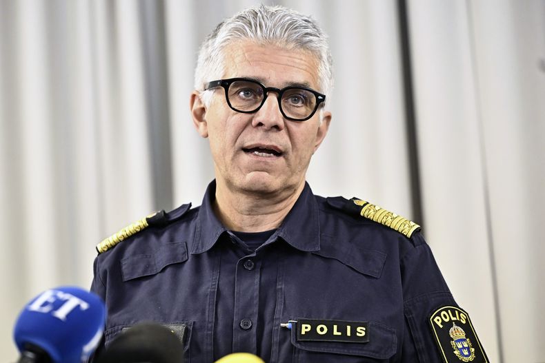 Anders Thornberg, jefe de la policía nacional de Suecia, en Estocolmo, Suecia, el 10 de octubre de 2023. (Jonas Ekströmer/TT News Agency via AP)