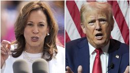 Esta combinación de fotografías muestra a la vicepresidenta Kamala Harris el 7 de agosto de 024 y al candidato republicano a la presidencia, el expresidente Donald Trump, el 31 de julio de 2024. (AP Foto/Charles Rex Arbogast)