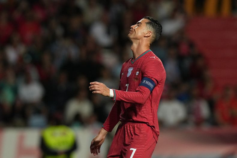 El portugués Cristiano Ronald durante el partido amistoso entre las selecciones de Portugal y Nigeria, el miércoles 10 de junio de 2026, en Leiria, Portugal. (AP Foto/Armando Franca)