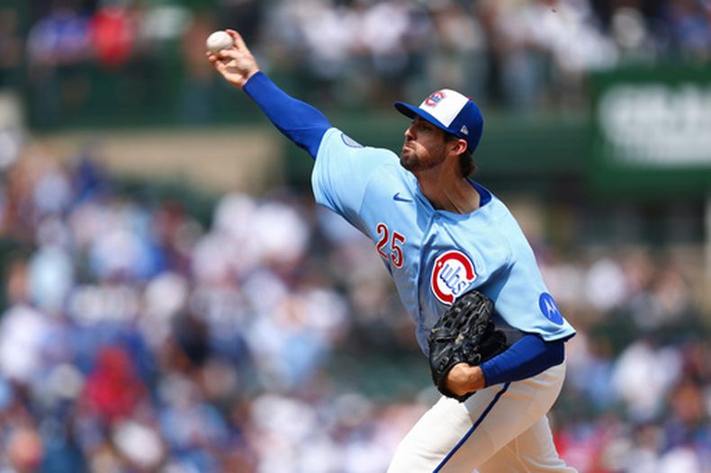Clary Holmes, lanzador de los Cachorros de Chicago, labora en el duelo del viernes 14 de agosto de 2026 ante los Cardenales de San Luis (AP Foto/Jessie Alcheh)