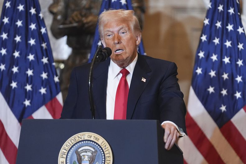 ARCHIVO - El presidente Donald Trump habla en el Desayuno Nacional de Oración en el Capitolio en Washington, el 6 de febrero de 2025. (AP foto/Evan Vucci, archivo)
