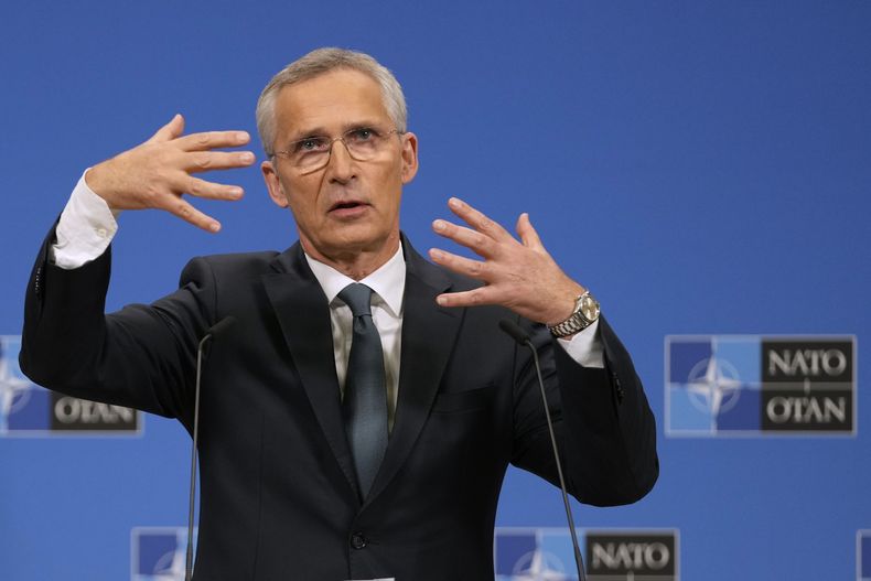 El secretario general de la OTAN, Jens Stoltenberg, en conferencia de prensa en la sede de la alianza militar en Bruselas, el 14 de junio de 2024. (Foto AP/Virginia Mayo, Archivo)