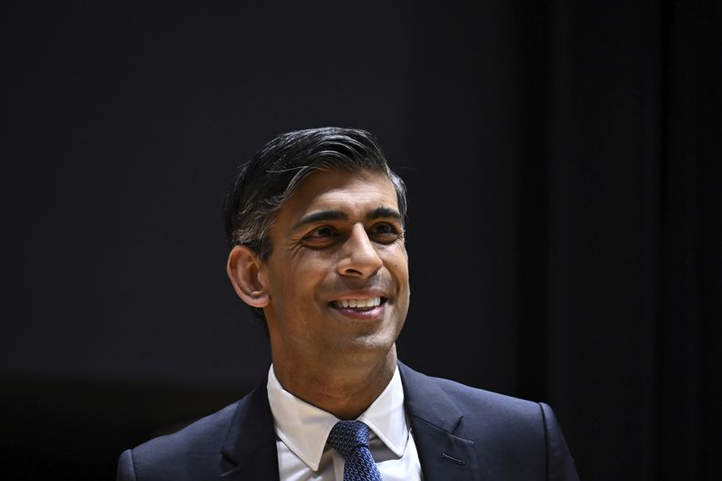 El primer ministro británico, Rishi Sunak, durante la Conferencia de Defensa, en el Kings College, en Londres, el 23 de mayo de 2023. (Ben Stansall/Pool vía AP)