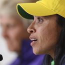 La delantera brasileña Marta durante una rueda de prensa previo al partido contra Jamaica en la Copa Mundial femenina, el martes 1 de agosto de 2023, en Melbourne, Australia. (AP Foto/Victoria Adkins)