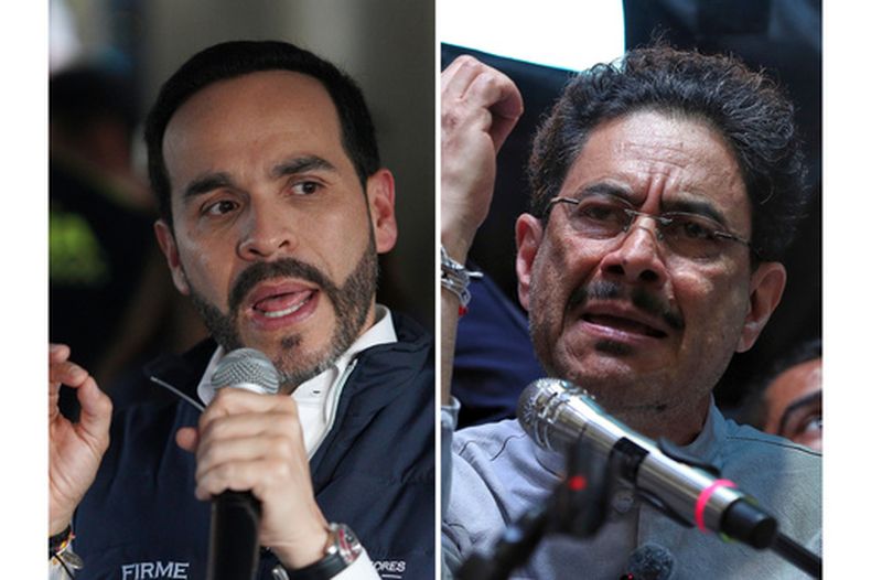 Esta combinación de fotografías muestra a los candidatos presidenciales Abelardo de la Espriella, a la izquierda, el 6 de mayo de 2026, e Iván Cepeda, el 26 de febrero de 2026, en plena campaña electoral de cara a las elecciones en Colombia. (AP Foto)