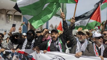 La protesta en contra de Israel en Rabat, Marruecos, el 6 de abril del 2025. (AP foto)