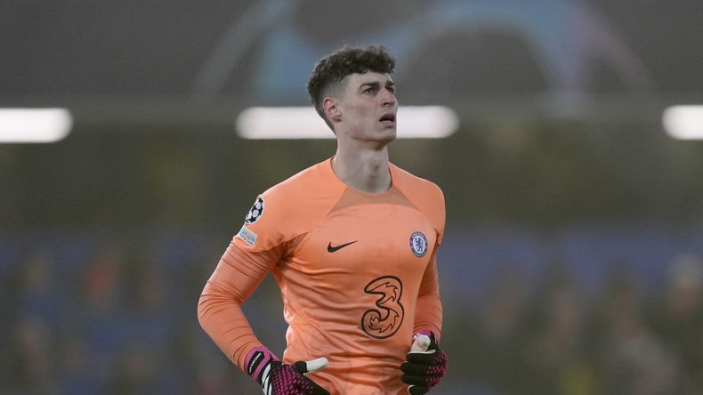 ARCHIVO - Foto del 7 de marzo del 2023, el portero Kepa Arrizabalaga en acción con el Chelsea en el encuentro de octavos de final de la Liga de Campeones ante Borussia Dortmund. (AP Foto/Alastair Grant, Archivo)