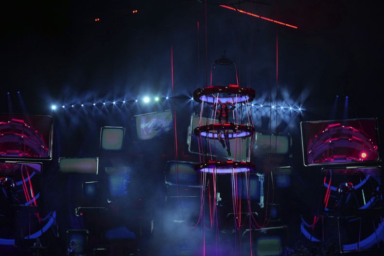 Katy Perry durante su concierto en la Arena CDMX en la Ciudad de México el miércoles 23 de abril de 2025. (Foto AP/Fernando Llano)