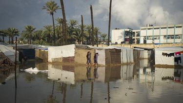 La escena en un campamento de personas desplazadas en Deir al-Balah, Franja de Gaza, el 23 de enero del 2025. (AP foto/Abdel Kareem Hana)