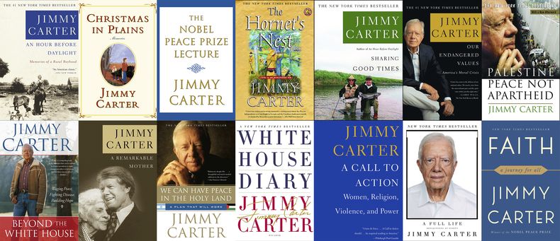 Esta combinación de imágenes de portadas de libros muestra algunas de las obras del expresidente de EEUU Jimmy Carter. (Simon & Schuster/FSG vía AP)