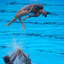 México compite en la final de natación artística, modalidad acrobática por equipos, en los Juegos Centroamericanos y del Caribe en Santo Domingo, el sábado 8 de agosto de 2026 (AP Foto/Fernando Vergara)