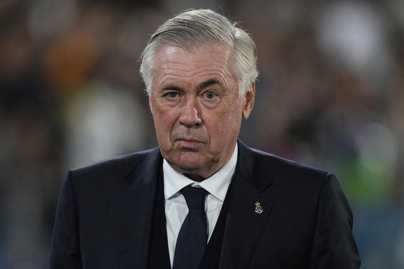El técnico del Real Madrid Carlo Ancelotti previo al partido contra Getafe en la Liga española, el miércoles 23 de abril de 2025. (AP Foto/Manu Fernández)