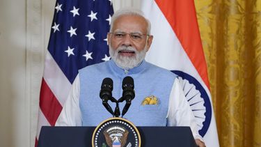 El primer ministro indio Narendra Modi habla en una conferencia de prensa conjunta con el presidente estadounidense Joe Biden en la Casa Blanca, en Washington, el jueves 22 de junio de 2023. (AP Foto/Jacquelyn Martin)