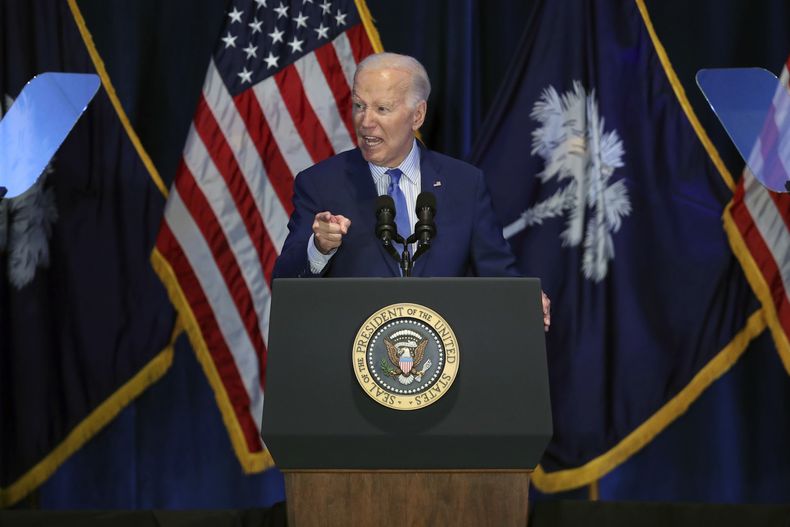 El presidente Joe Biden habla en la celebración First in the Nation realizada por el Partido Demócrata de Carolina del Sur en el State Fairgrounds, el sábado 27 de enero de 2024, en Columbia, Carolina del Sur. (AP Foto/Artie Walker Jr.)