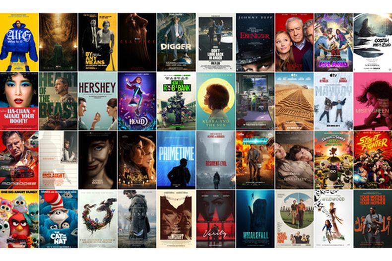 Esta combinación de imágenes muestra material promocional de las películas: fila superior, de izquierda a derecha: Ali G: Who Iz I? (Amazon MGM), Avengers: Doomsday (Marvel-Disney), By Any Means (Paramount), Clayface (Warner Bros.), Digger (Warner Bros.), Dont Look Back in Anger (Disney), Ebenezer: A Christmas Carol (Paramount), Focker-In-Law (Paramount), Forgotten Island (Universal), Godzilla Minus Zero (Gkids); segunda fila, de izquierda a derecha: Ha-Chan, Shake Your Booty! (Sony Pictures Classics), Heart of the Beast (Paramount), Hershey (Angel), Hexed (Disney), How To Rob a Bank (Amazon MGM), Klara and the Sun (Sony Pictures), Look Back (Gkids), Matchbox: The Movie (Apple), Mayday (Apple), Misty Green (A24); tercera fila, de izquierda a derecha: Mongoose (Samuel Goldwyn), Onslaught (A24), Other Mommy (Universal), Practical Magic 2 (Warner Bros.), Primetime (A24), Resident Evil (Sony), Runner (Angel Studios), Sense and Sensibility (Focus Features), Shaun the Sheep: The Beast of Mossy Bottom (Gkids), Street Fighter (Paramount); fila inferior, de izquierda a derecha: The Angry Birds Movie 3 (Paramount), The Cat in the Hat (Warner Bros.), The Hunger Games: Sunrise on the Reaping (Lionsgate), The Uprising (Focus), The Weight (Vertical), Verity (Amazon MGM), Whalefall (20th Century Studios), Wild Horse Nine (Searchlight), Wildwood (LAIKA) y Your Mother Your Mother Your Mother (Amazon/MGM). (AP Photo)