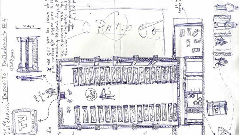 &nbsp;Plano de la compañía 4H en prisión dibujado a mano por El Sexto.
