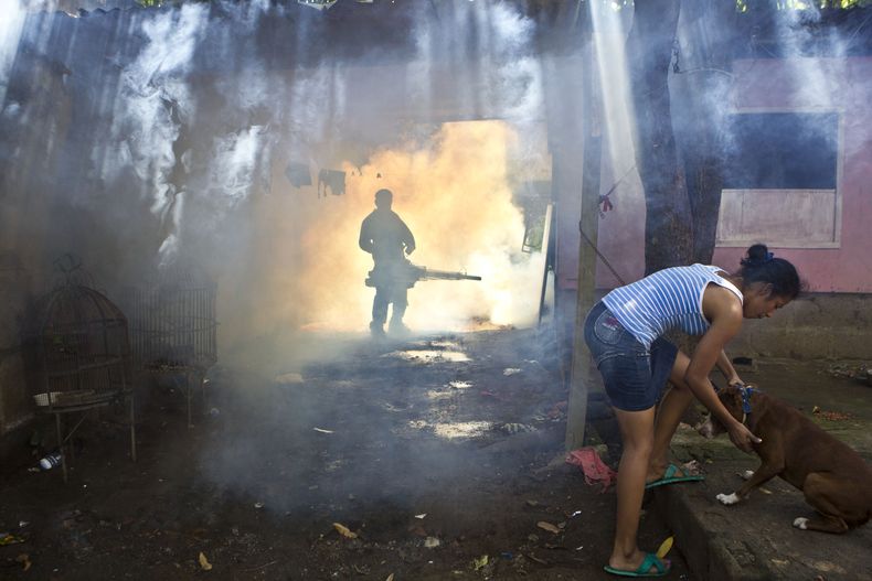 Un empleado del Ministerio de Salud de Nicaragua fumiga viviendas de la capital, Managua, el jueves 31 de octubre del 2013. El gobierno nicarag&uuml;ense dijo que se han presentado m&aacute;s de 5.000 casos de dengue en lo que va del a&ntilde;o y que han