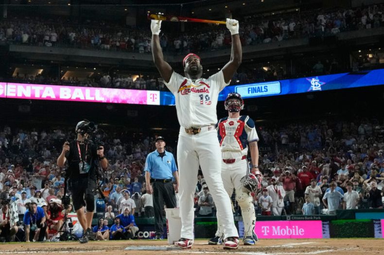 Jordan Walker de los Cardenales de San Luis reacciona durante el Derby de Jonrones de la MLB el lunes 13 de julio del 2026. (AP Foto/Matt Slocum)