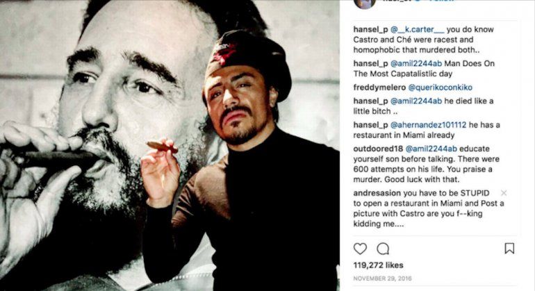 Famoso chef desata polémica tras publicar en Instagram foto donde posa como Fidel Castro