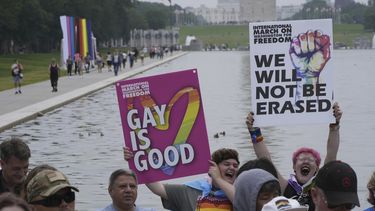 La marcha de orgullo gay en el National Mall de Washington el 8 de junio del 2025. (AP foto/Alex Brandon)