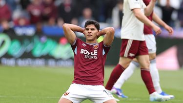 ARCHIVO - Foto del 10 de mayo del 2026, Mateus Fernandes del West Ham reacciona en el encuentro ante el Arsenal en la Liga Premier. (AP Foto/Ian Walton, Archivo)