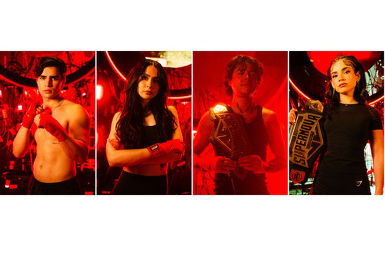 Esta imagen, publicada por Netflix, muestra, de izquierda a derecha, a Aaron Mercury, Lupita Villalobos, Mario Bautista y Alana Flores, del especial de entretenimiento deportivo Supernova: Genesis. (Netflix via AP)