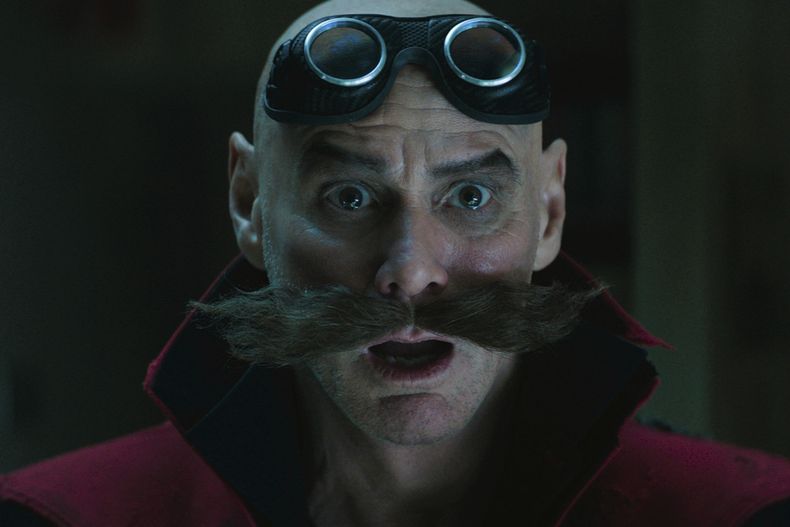 Esta imagen proporcionada por Paramount Pictures y Sega of America muestra a Jim Carrey en el papel de Ivo Robotnik en una escena de la cinta Sonic the Hedgehog 3. (Paramount Pictures y Sega of America, Inc. vía AP)