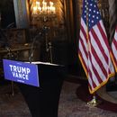 El presidente electo Donald Trump se va del podio después de una conferencia de prensa en Mar-a-Lago, el 7 de enero de 2025, en Palm Beach, Florida. (AP Foto/Evan Vucci)