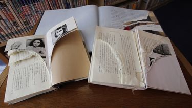 americateve | Ejemplares da&ntilde;ados de &ldquo;El Diario de Ana Frank&rdquo; y otros libros relacionados en la biblioteca de Shinjuku, en Tokio, el viernes 21 de febrero de 2014. Al menos 265 libros sobre la joven v&iacute;ctima del Holocausto han sido vandalizados