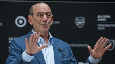 Don Garber, comisionado de la MLS, habla con la prensa el martes 18 de julio de 2023, en Washington (AP Foto/Alex Brandon)