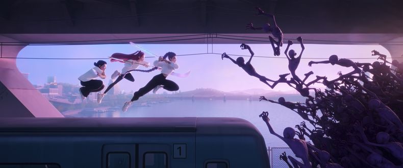 Esta imagen publicada por Netflix muestra una escena de KPop Demon Hunters. (Netflix via AP)
