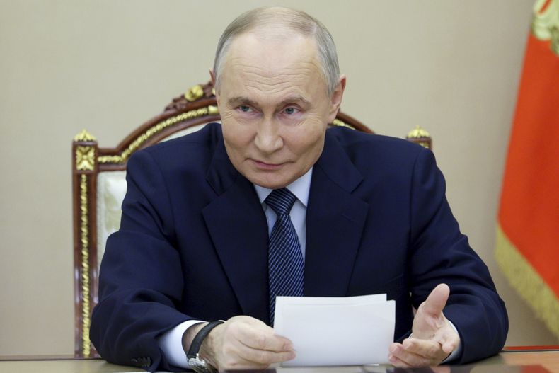 El presidente ruso Vladímir Putin en el Kremlin en Moscú el 22 de noviembre del 2024. (Gavriil Grigorov/Sputnik, Kremlin Pool Photo via AP)