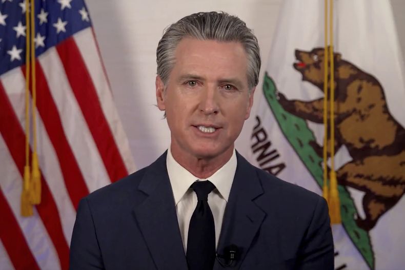 El gobernador de California, Gavin Newsom, habla durante un discurso el martes 10 de junio de 2025. (Oficina del gobernador de California via AP)