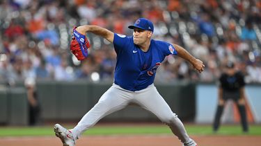 El lanzador de los Cachorros de Chicago, Matthew Boyd, realiza un lanzamiento contra los Orioles de Baltimore en la primera entrada de un partido de béisbol de la MLB, el martes 7 de julio de 2026, en Baltimore, Maryland. (Foto AP/Gail Burton)