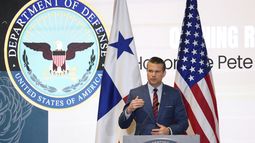 El secretario de Defensa de Estados Unidos, Pete Hegseth, habla durante la Conferencia de Seguridad Centroamericana en la Ciudad de Panamá, el miércoles 9 de abril de 2025. (Foto AP/Matías Delacroix)