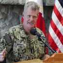 El comandante de las fuerzas estadounidenses en el océano Pacífico, almirante Samuel Paparo, en conferencia de prensa en la academia militar en Baguio, Filipinas, el 29 de agosto del 2024. (AP foto/Aaron Favila)