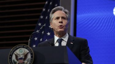 El secretario de Estado Antony Blinken en un evento en el Atlantic Council en Washington el 14 de enero del 2025. (AP foto/Luis M. Alvarez)