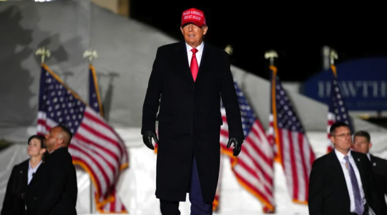 Former President Donald Trump arrives at a rally in Sioux City, Iowa, November 3 [Charlie Neibergall/AP Photo]